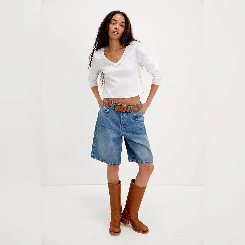Care FP Manchester Long Sleeve Free People Waffle Knit Thermal Crop Top